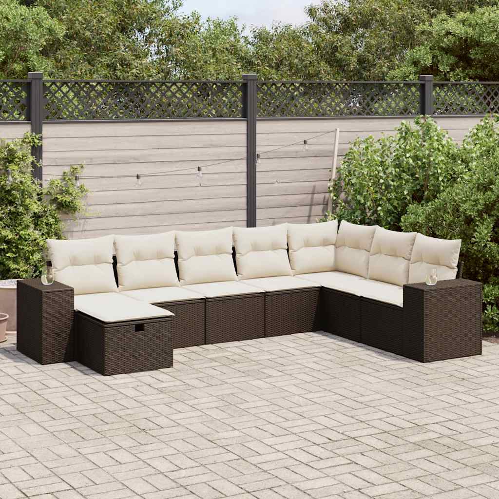 Set Divani da Giardino 8 pz con Cuscini Marrone in Polyrattan