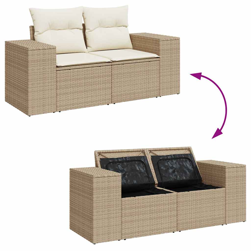 Set Divano da Giardino 9 pz con Cuscini Beige in Polyrattan