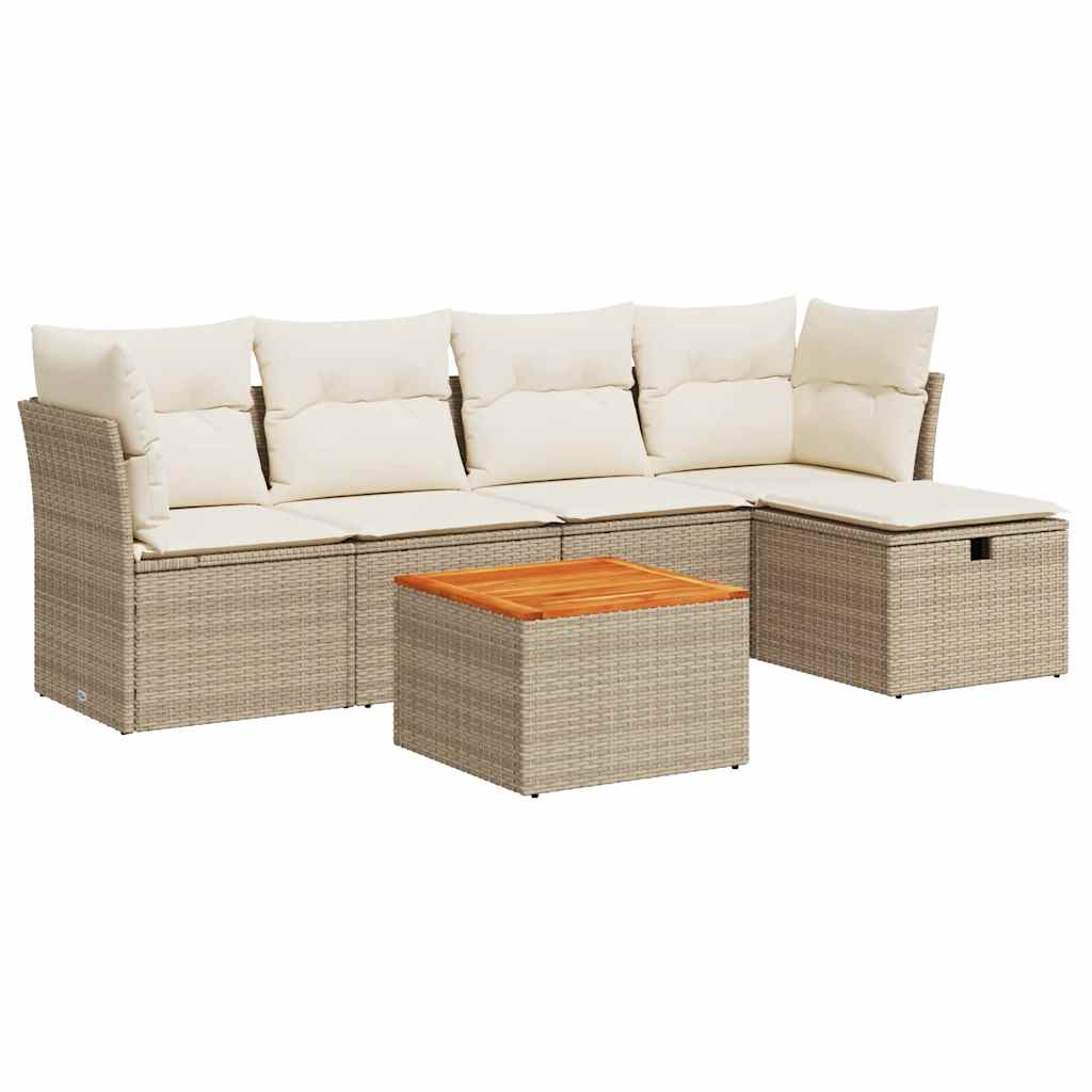 Set Divano da Giardino 6 pz con Cuscini Beige in Polyrattan