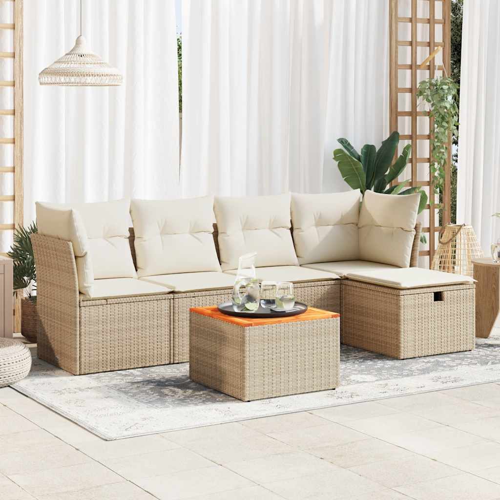 Set Divano da Giardino 6 pz con Cuscini Beige in Polyrattan