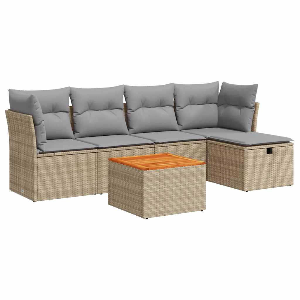 Set Divano da Giardino 6 pz con Cuscini Beige in Polyrattan