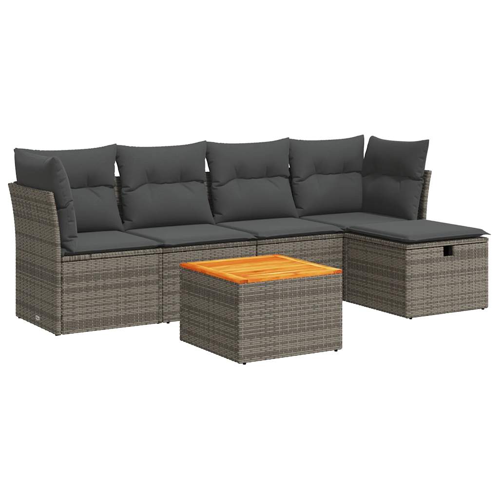 Set Divano da Giardino 6 pz con Cuscini Grigio in Polyrattan