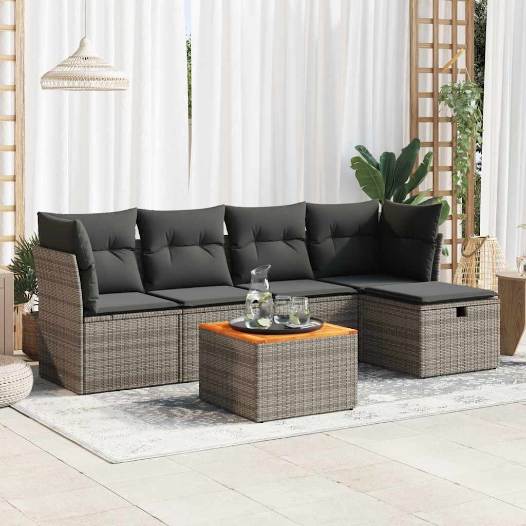 Set Divano da Giardino 6 pz con Cuscini Grigio in Polyrattan