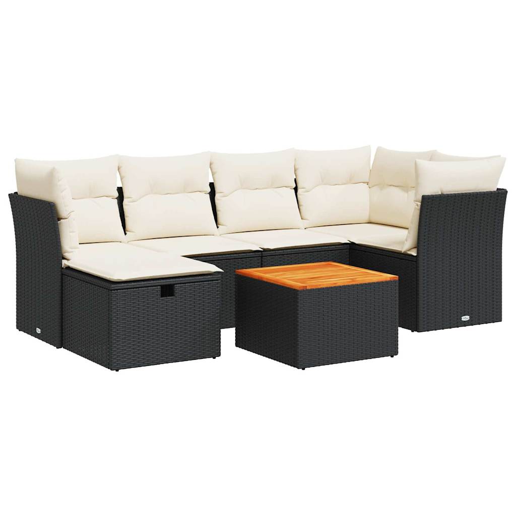 Set Divani da Giardino con Cuscini 7pz Nero Polyrattan