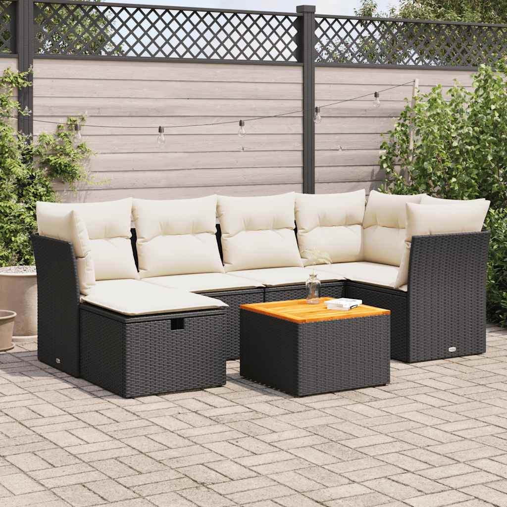 Set Divani da Giardino con Cuscini 7pz Nero Polyrattan