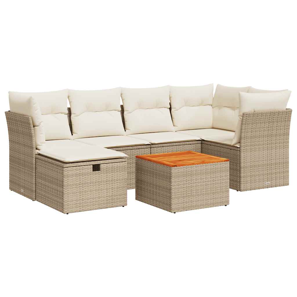 Set Divani da Giardino 7 pz con Cuscini Beige in Polyrattan