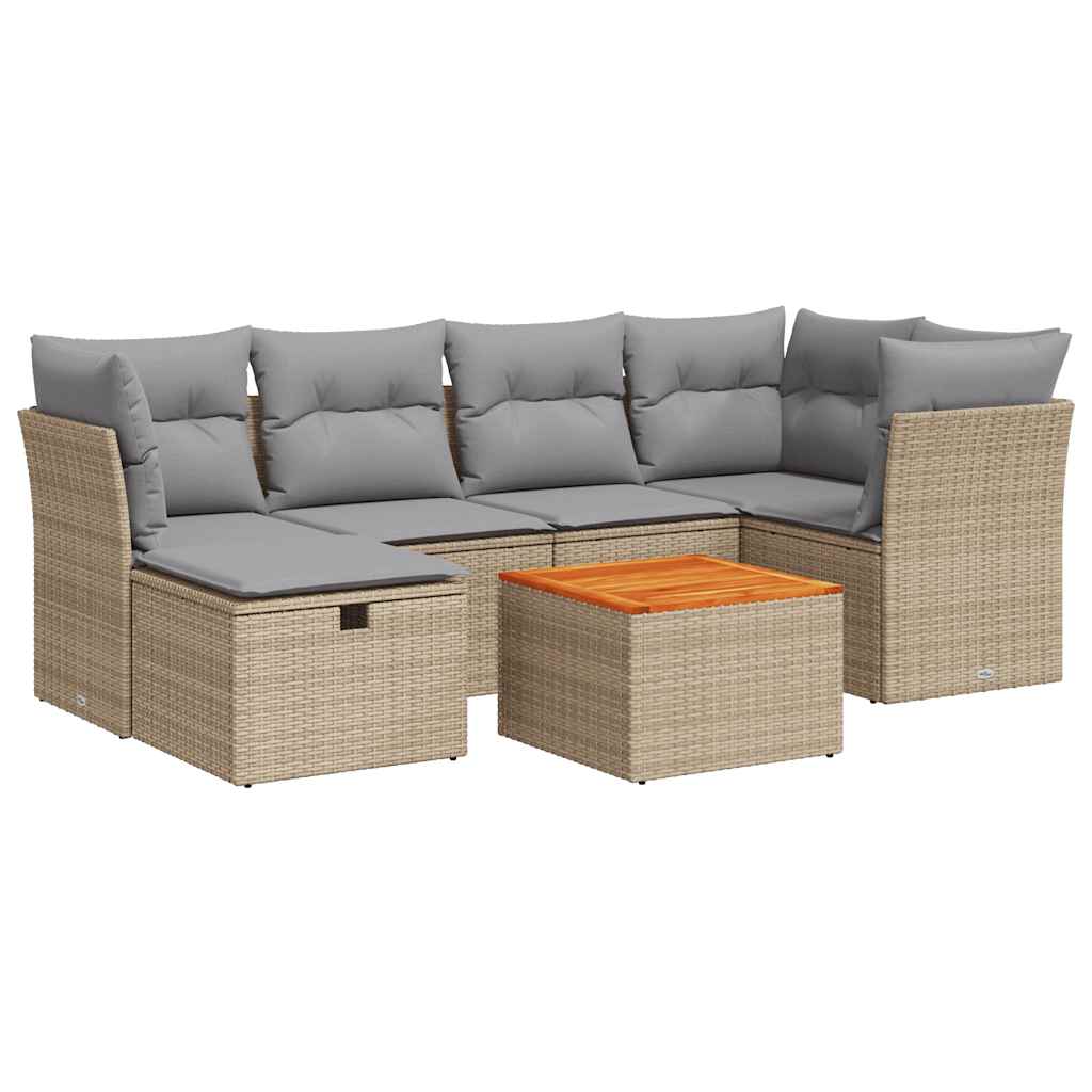 Set Divani da Giardino 7 pz con Cuscini Beige in Polyrattan