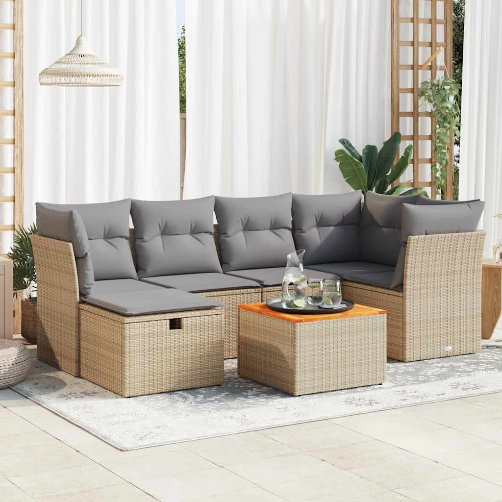 Set Divani da Giardino 7 pz con Cuscini Beige in Polyrattan