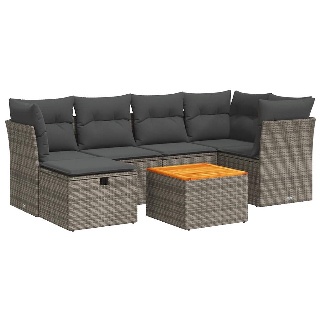 Set Divani da Giardino 7 pz con Cuscini Grigio in Polyrattan