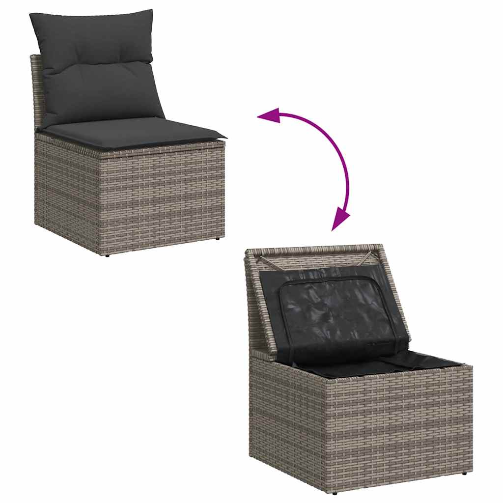 Set Divani da Giardino 7 pz con Cuscini Grigio in Polyrattan