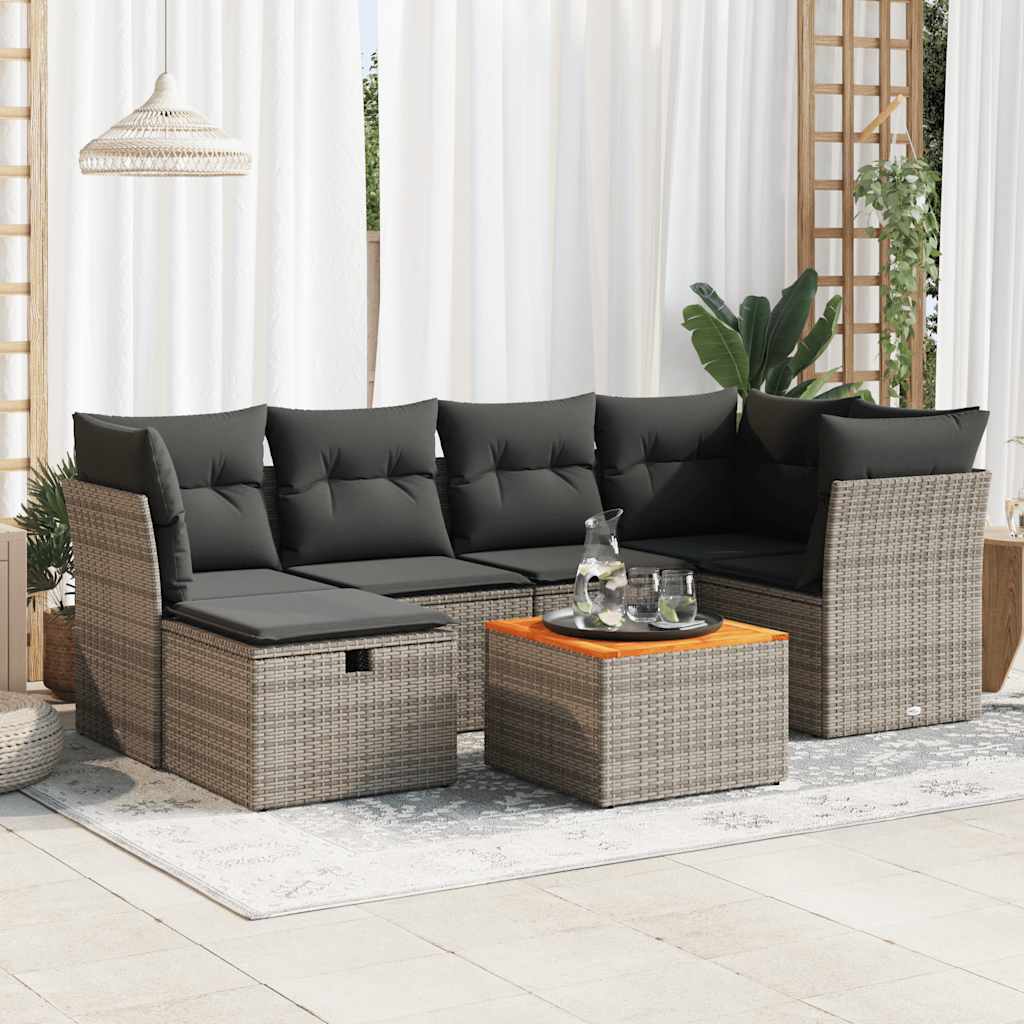 Set Divani da Giardino 7 pz con Cuscini Grigio in Polyrattan