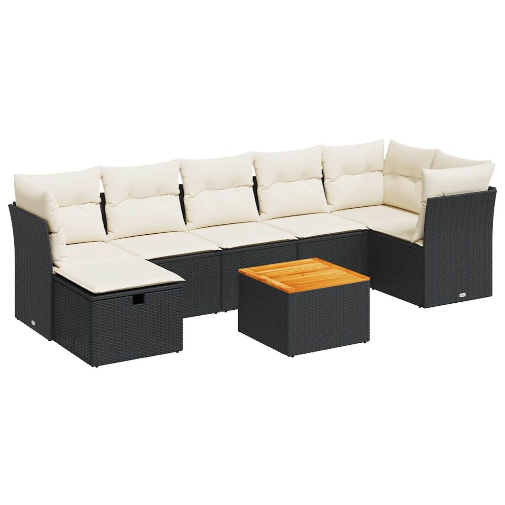 Set Divani da Giardino con Cuscini 8 pz Nero in Polyrattan