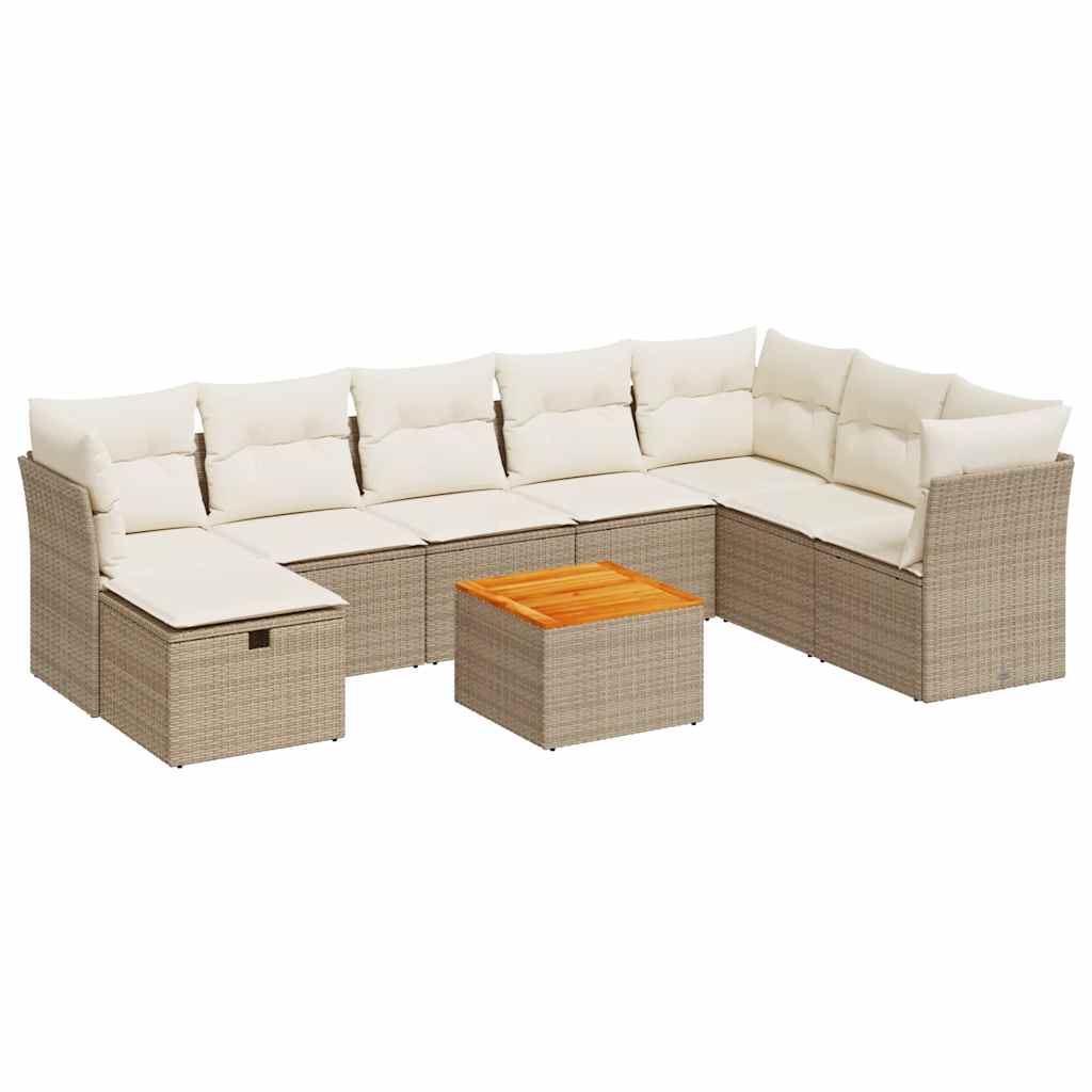 Set Divano da Giardino 9 pz con Cuscini Beige in Polyrattan