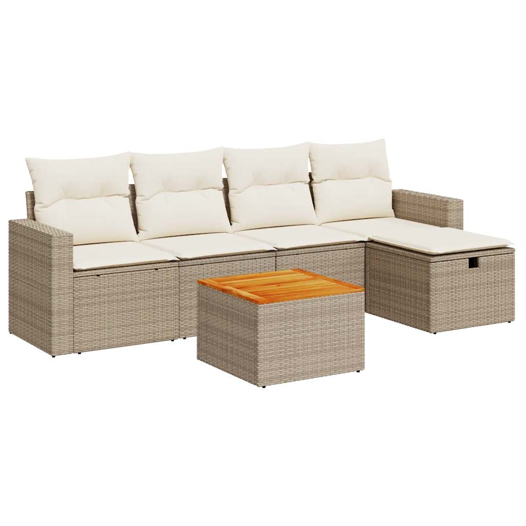 Set Divano da Giardino 6 pz con Cuscini Beige in Polyrattan