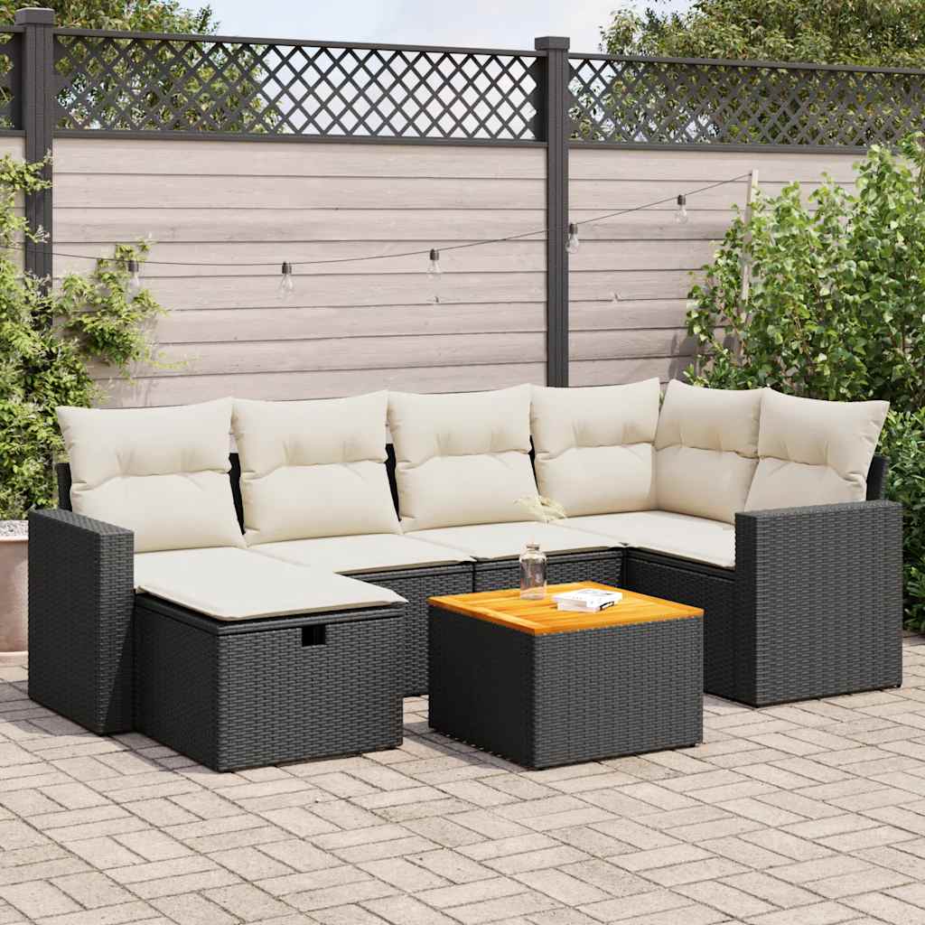 Set Divani da Giardino con Cuscini 7pz Nero Polyrattan