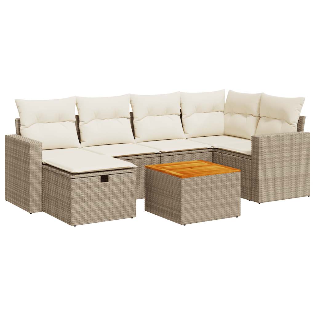 Set Divani da Giardino 7 pz con Cuscini Beige in Polyrattan