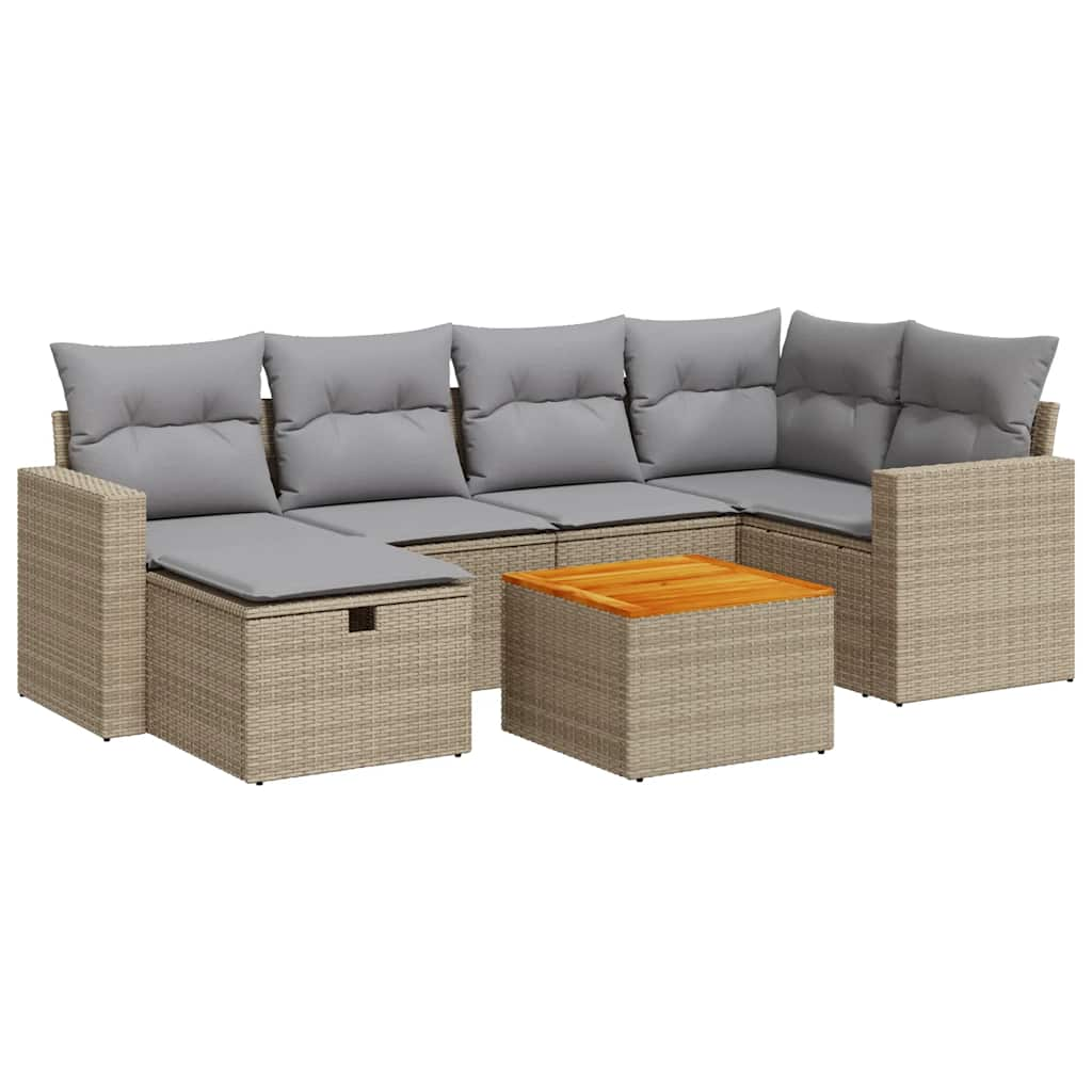 Set Divani da Giardino 7 pz con Cuscini Beige in Polyrattan