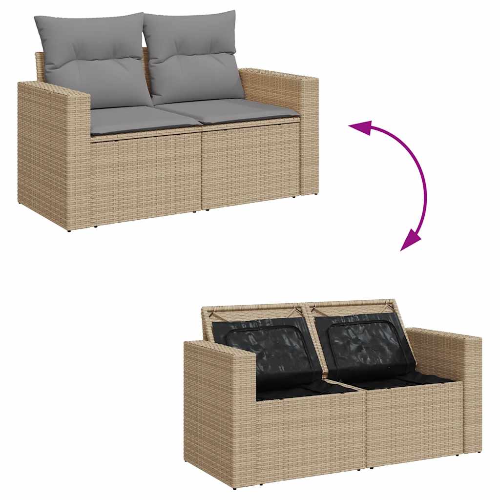 Set Divani da Giardino 7 pz con Cuscini Beige in Polyrattan