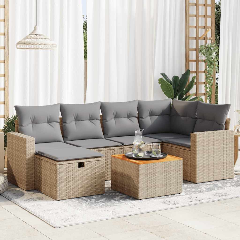 Set Divani da Giardino 7 pz con Cuscini Beige in Polyrattan