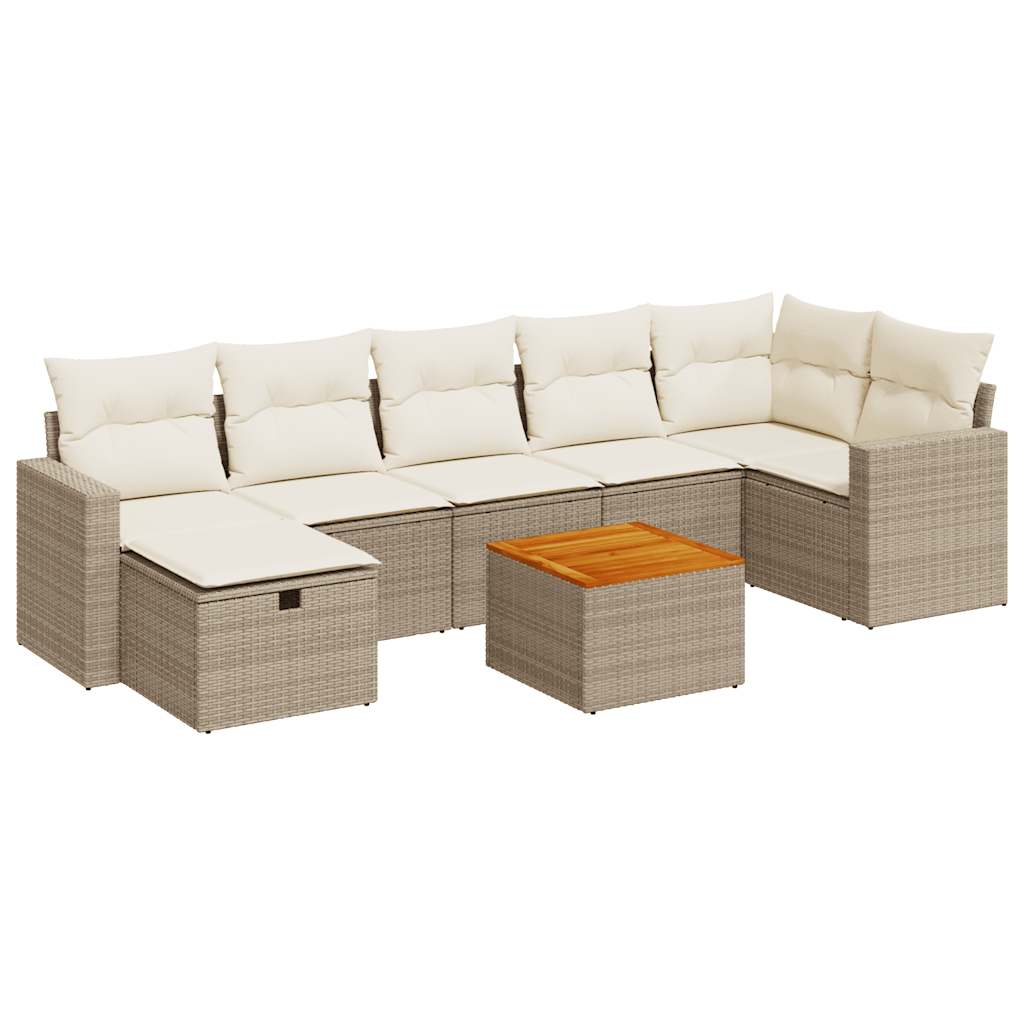 Set Divano da Giardino 8 pz con Cuscini Beige in Polyrattan