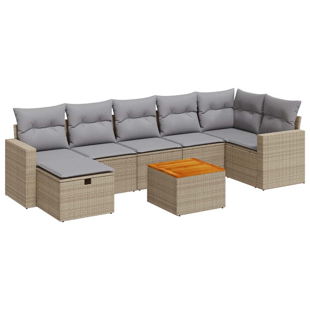 Set Divano da Giardino 8 pz con Cuscini Beige in Polyrattan