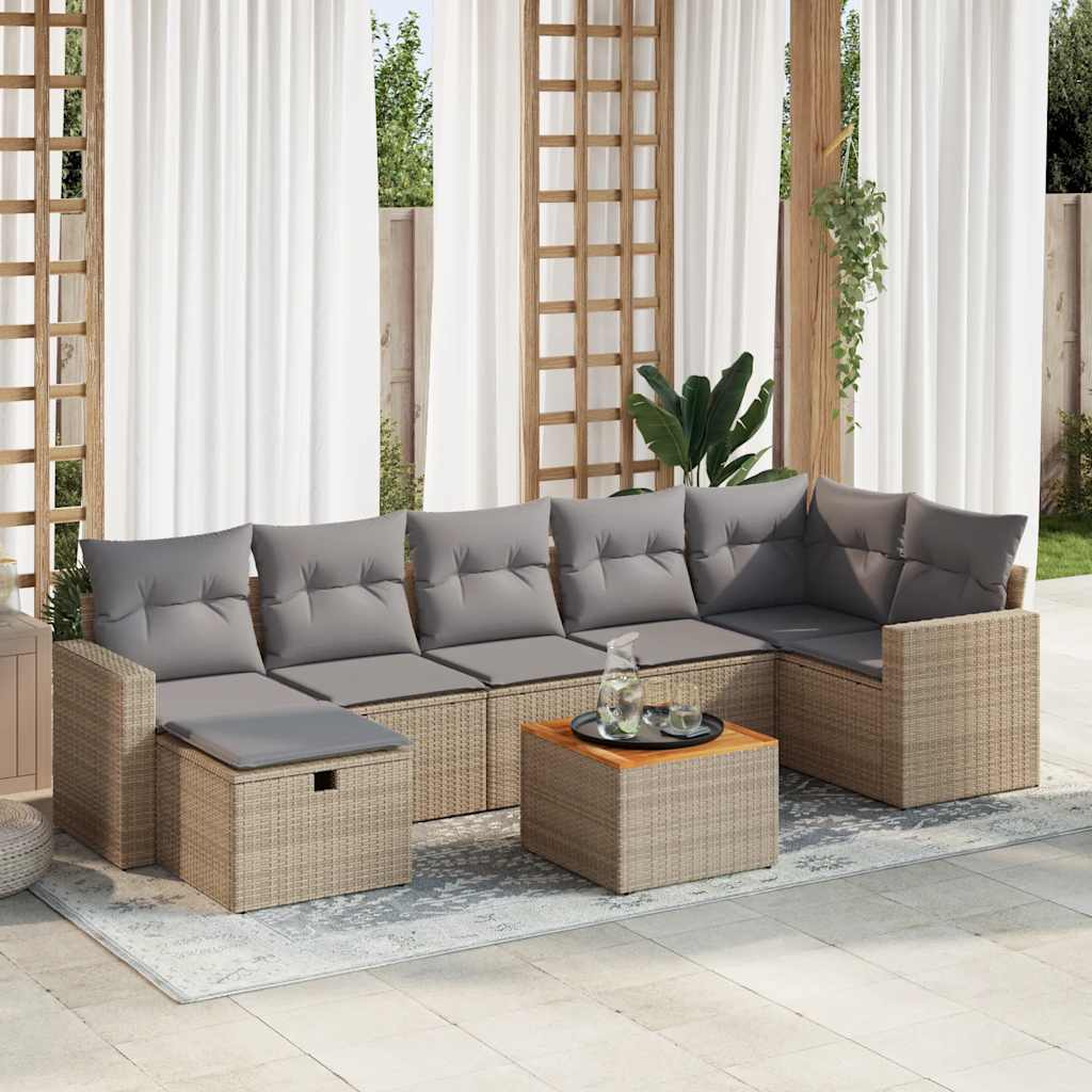 Set Divano da Giardino 8 pz con Cuscini Beige in Polyrattan