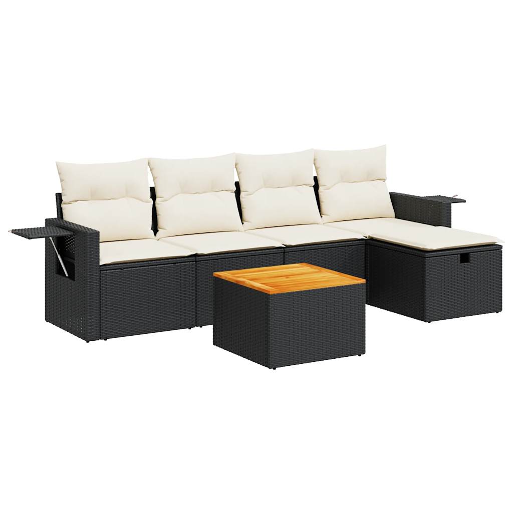 Set Divano da Giardino 6 pz con Cuscini Nero in Polyrattan