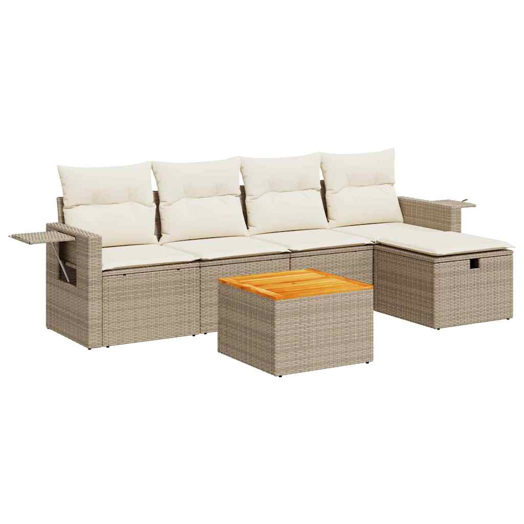 Set Divano da Giardino 6 pz con Cuscini Beige in Polyrattan