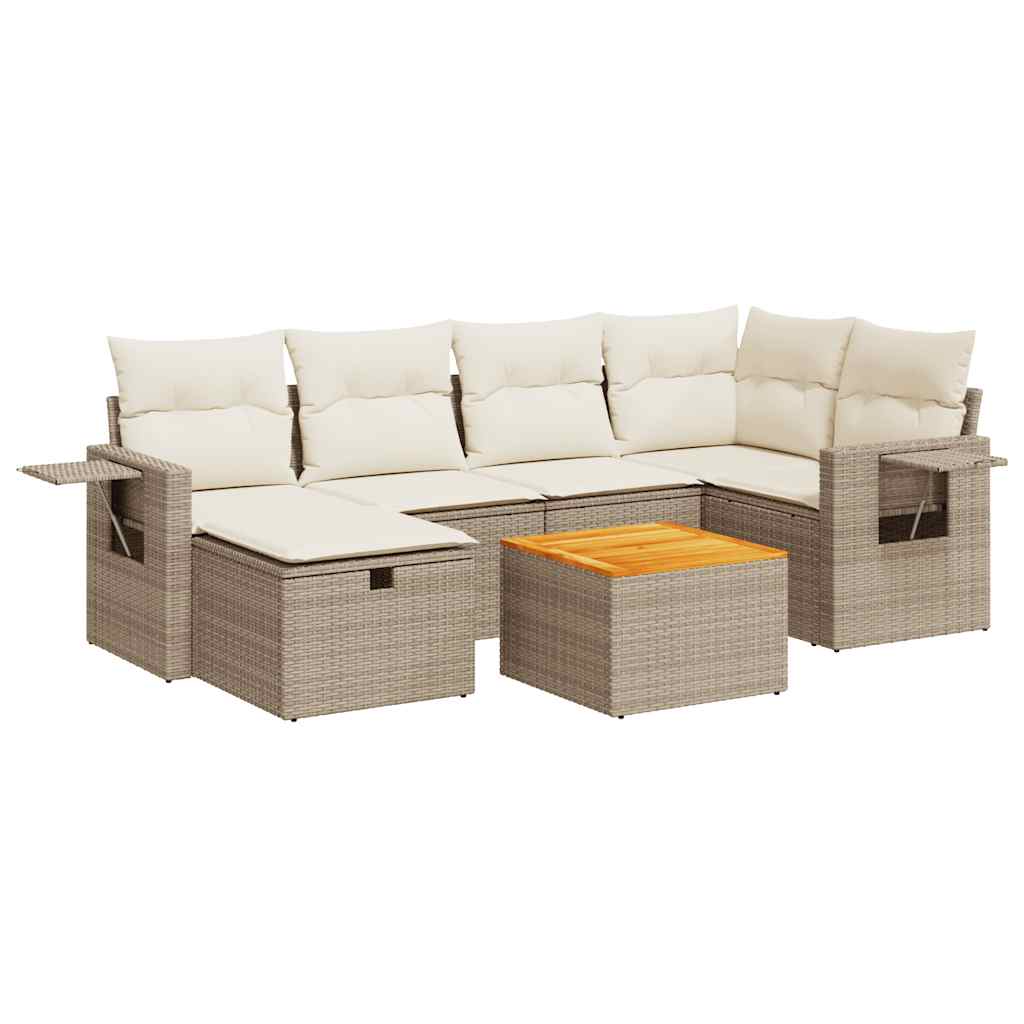 Set Divani da Giardino 7 pz con Cuscini Beige in Polyrattan