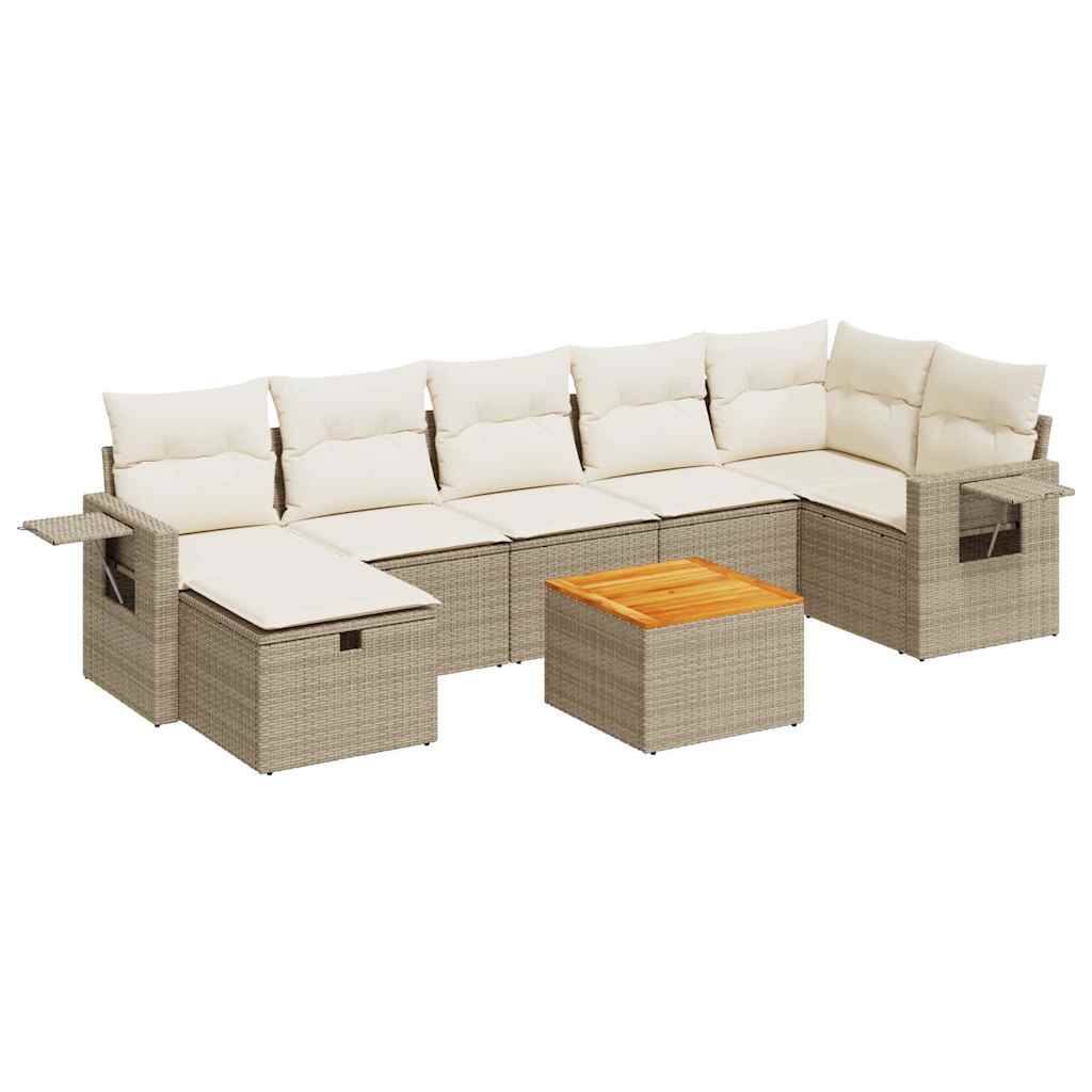 Set Divano da Giardino 8 pz con Cuscini Beige in Polyrattan