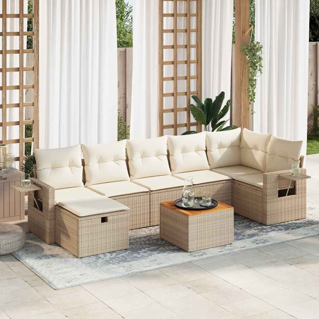 Set Divano da Giardino 8 pz con Cuscini Beige in Polyrattan