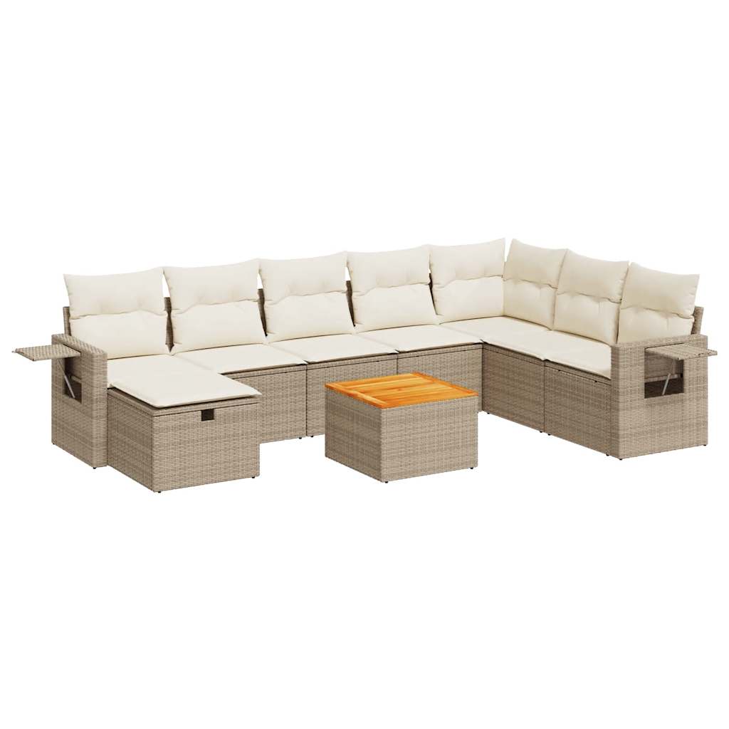 Set Divano da Giardino 9 pz con Cuscini Beige in Polyrattan