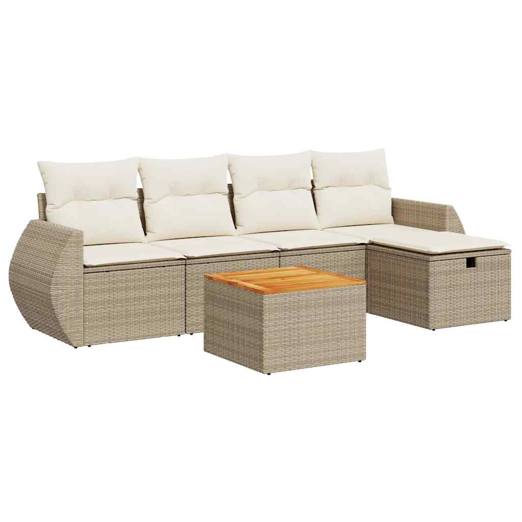 Set Divano da Giardino 6 pz con Cuscini Beige in Polyrattan