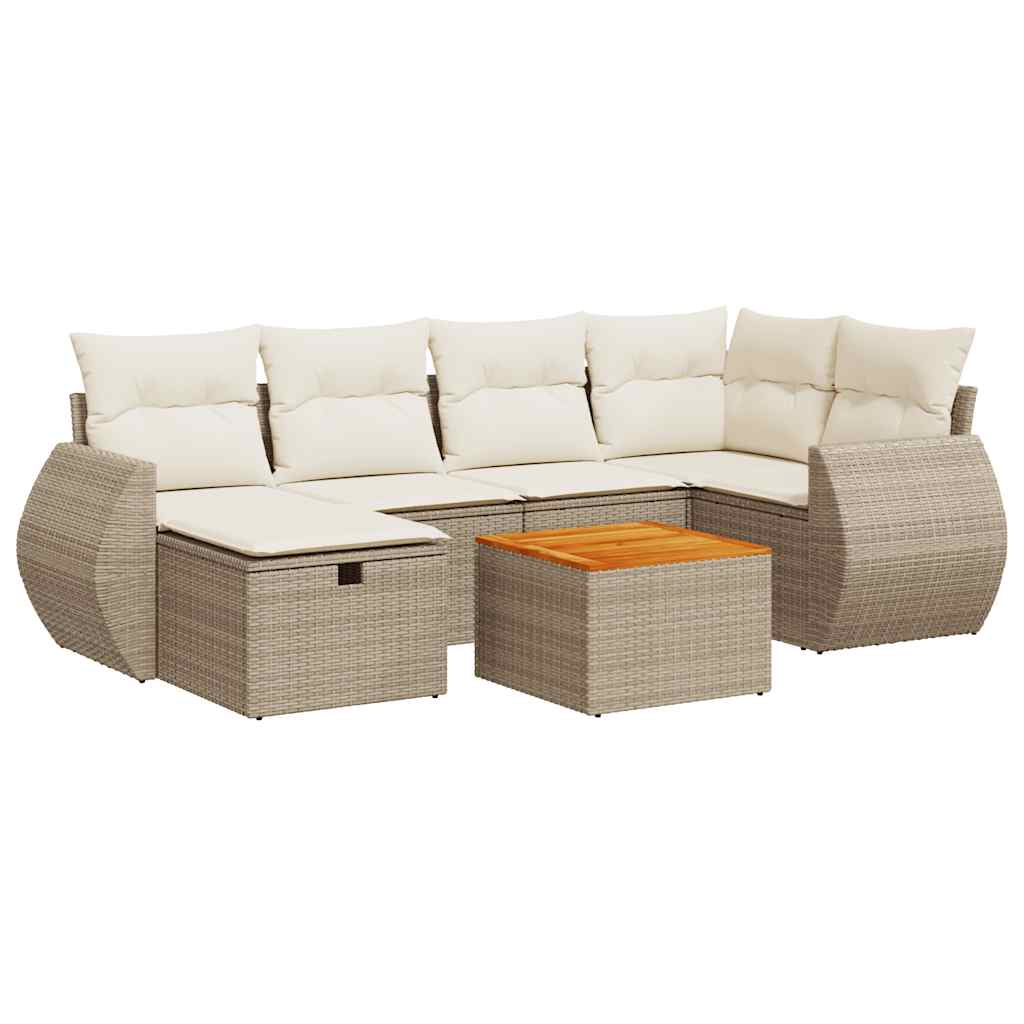 Set Divani da Giardino 7 pz con Cuscini Beige in Polyrattan