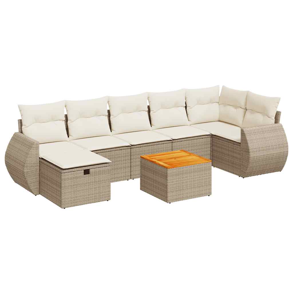 Set Divano da Giardino 8 pz con Cuscini Beige in Polyrattan