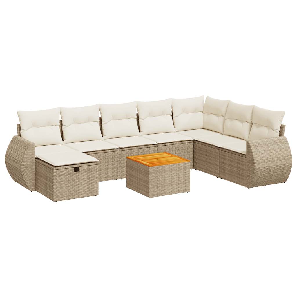 Set Divano da Giardino 9 pz con Cuscini Beige in Polyrattan