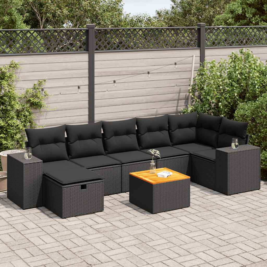 Set Divani da Giardino con Cuscini 8 pz Nero in Polyrattan