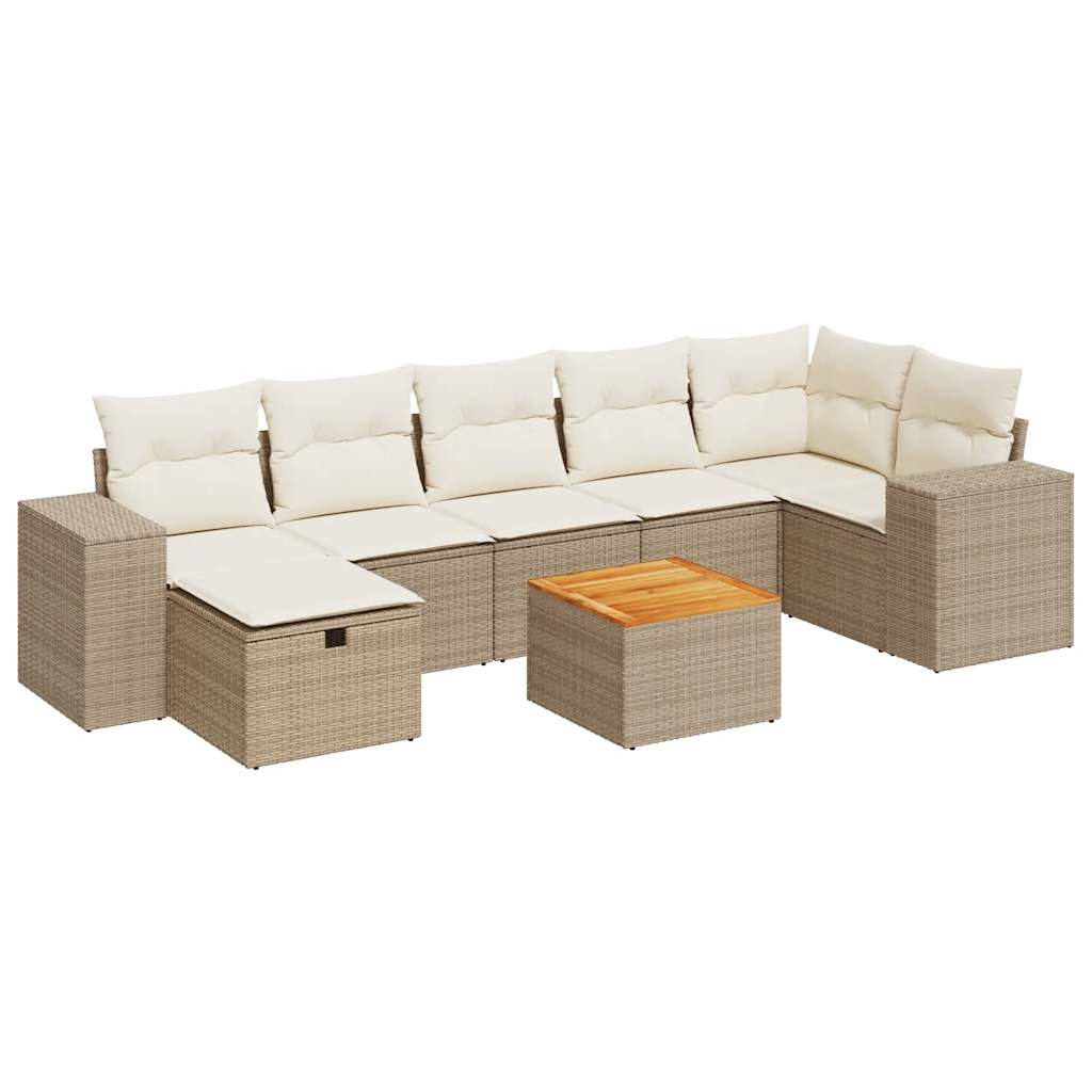 Set Divano da Giardino 8 pz con Cuscini Beige in Polyrattan