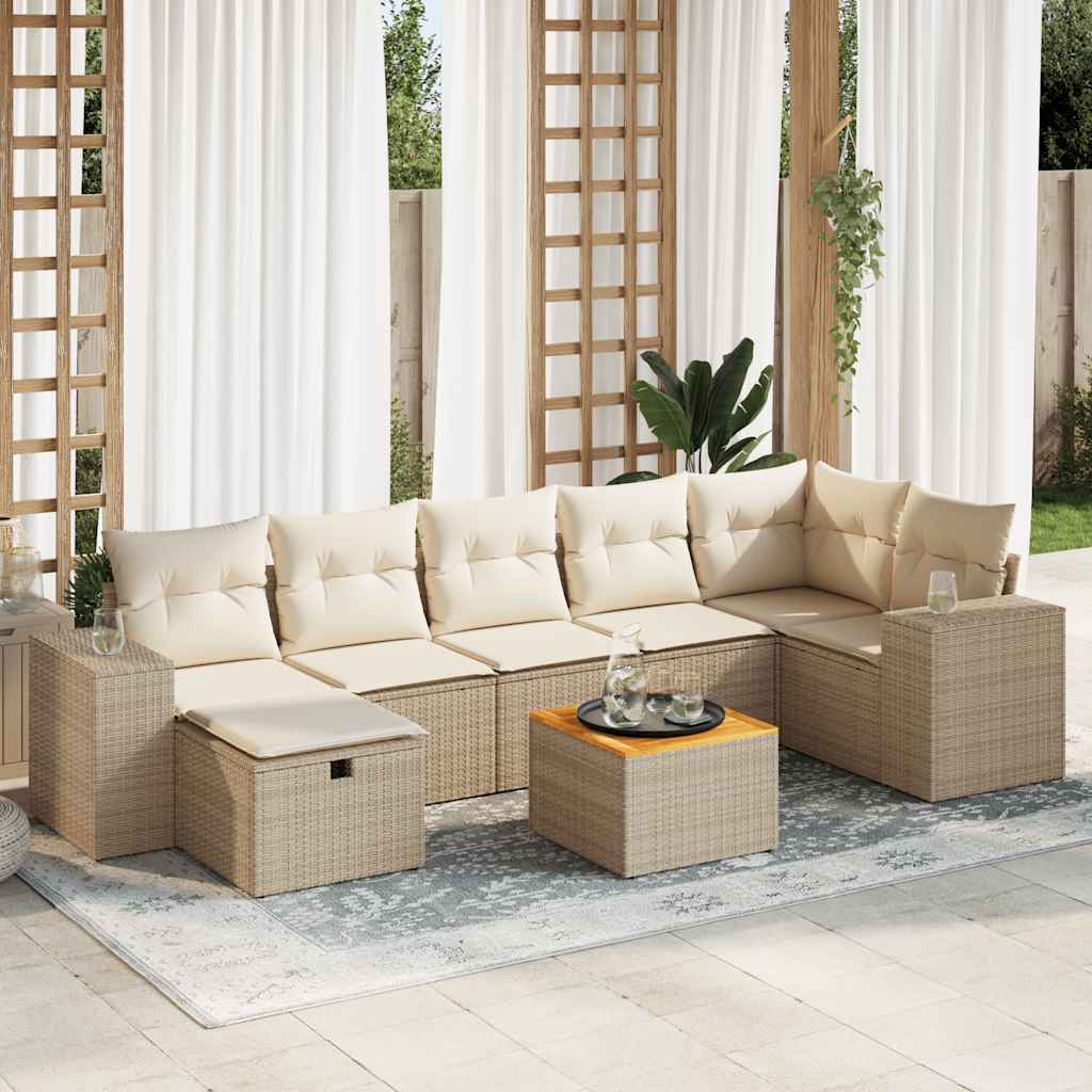 Set Divano da Giardino 8 pz con Cuscini Beige in Polyrattan