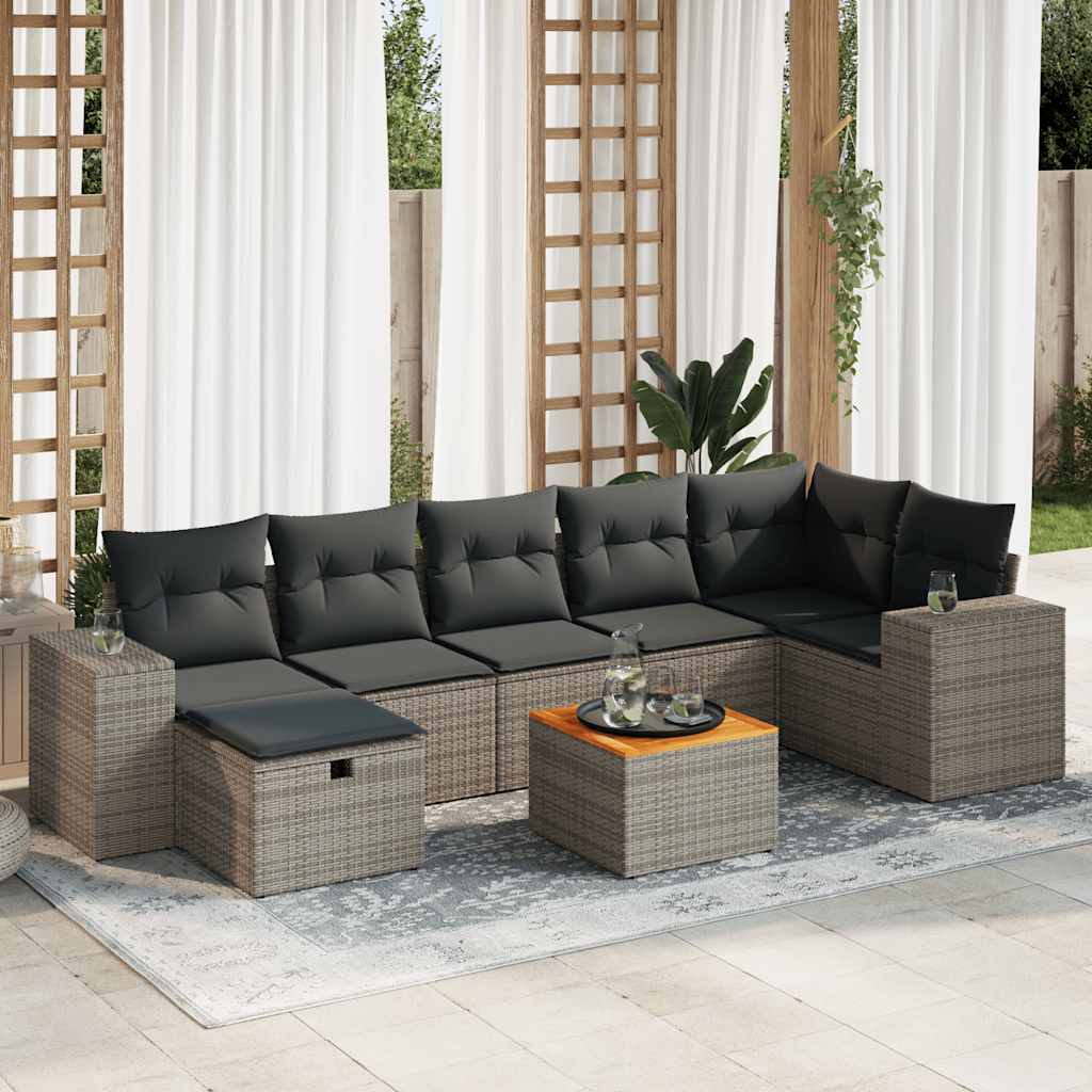 Set Divano da Giardino 8 pz con Cuscini Grigio in Polyrattan