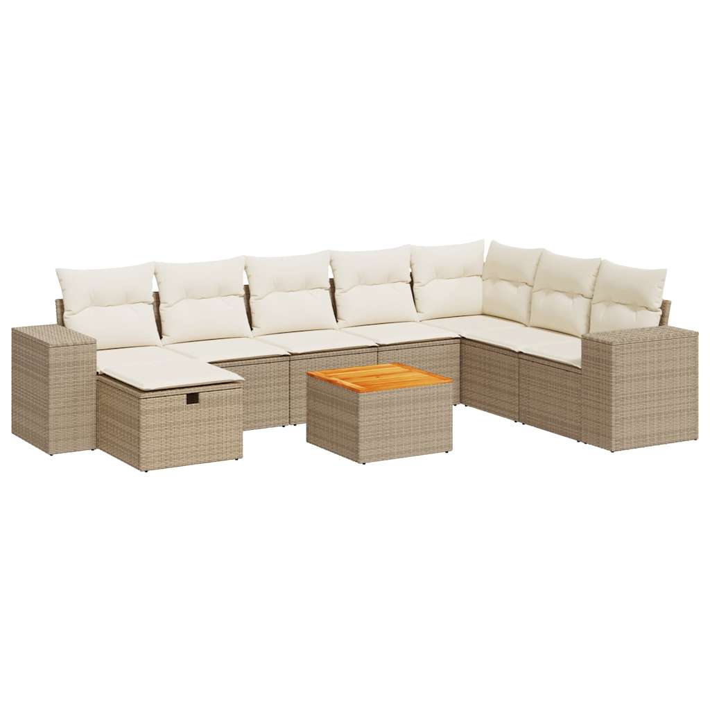 Set Divano da Giardino 9 pz con Cuscini Beige in Polyrattan