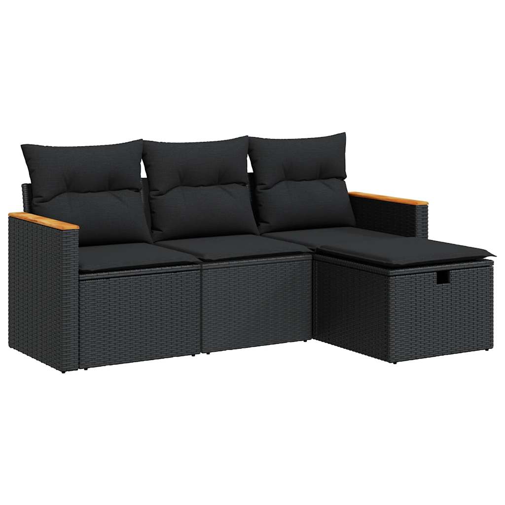 Set Divani da Giardino 4 pz con Cuscini Nero in Polyrattan