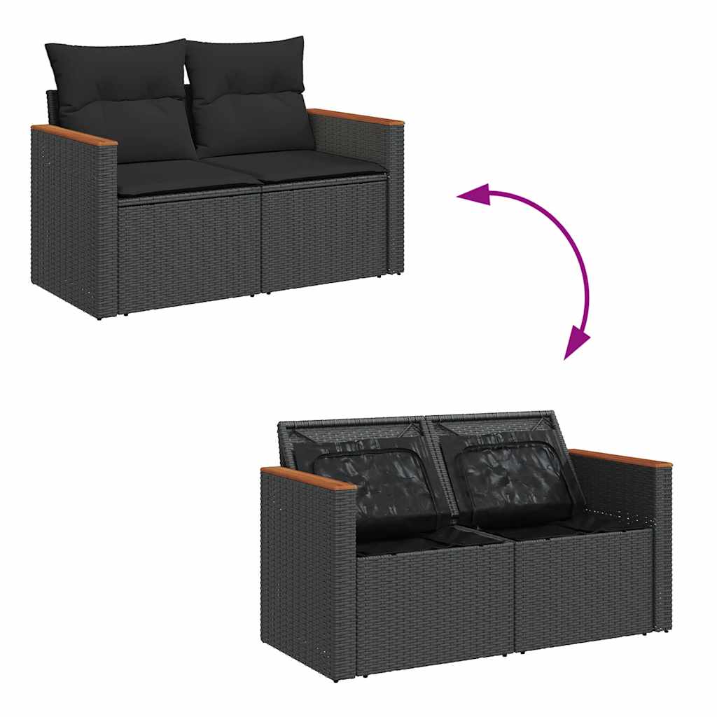 Set Divani da Giardino 4 pz con Cuscini Nero in Polyrattan