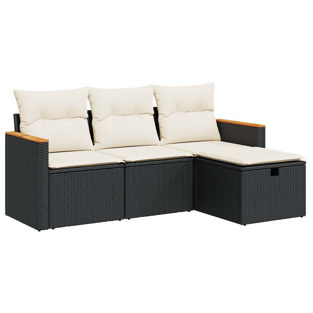 Set Divani da Giardino 4 pz con Cuscini Nero in Polyrattan