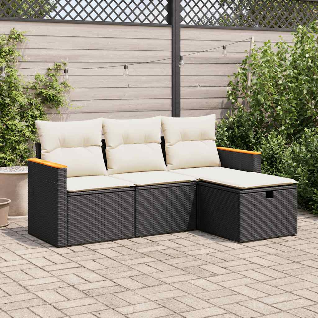 Set Divani da Giardino 4 pz con Cuscini Nero in Polyrattan