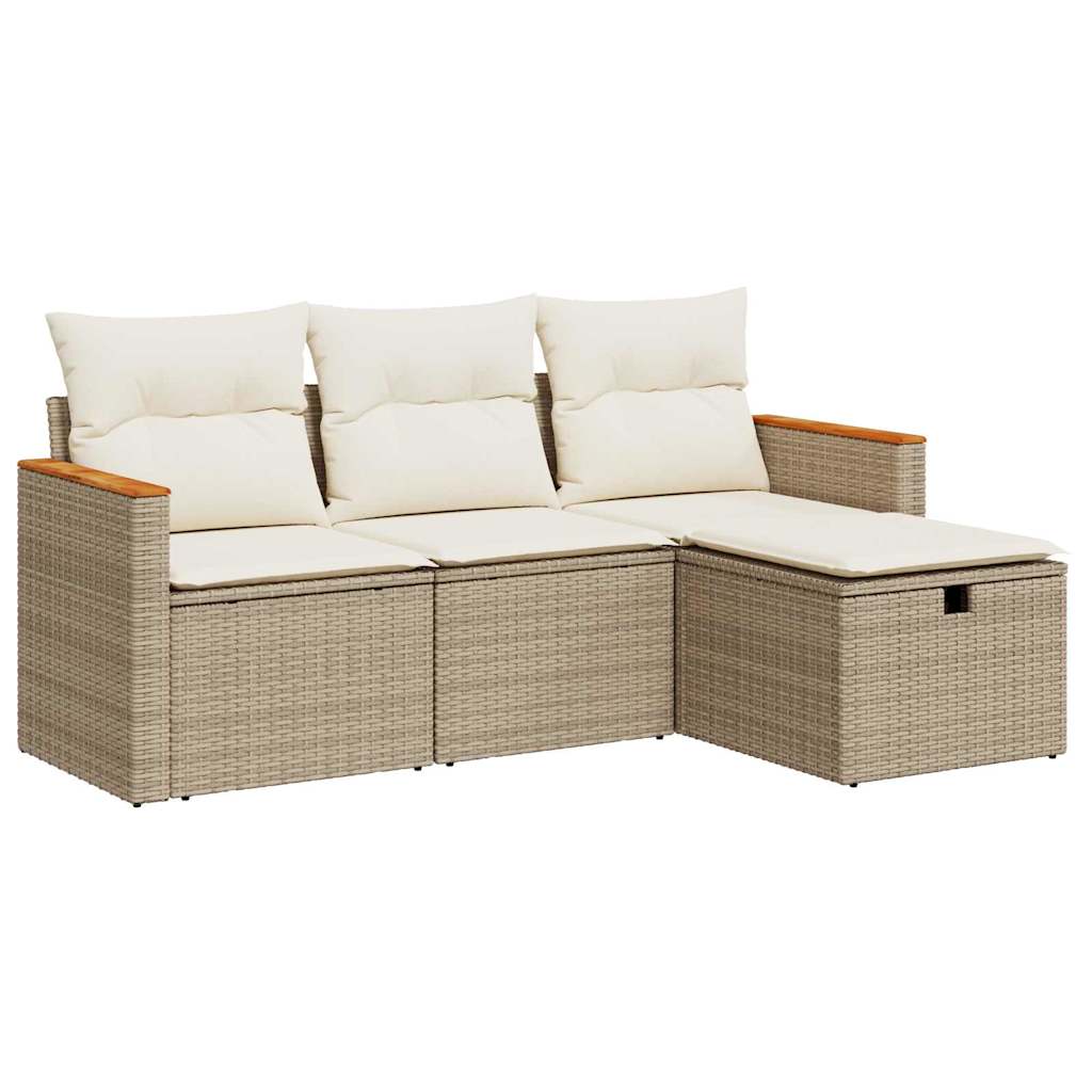 Set Divano da Giardino 4 pz con Cuscini Beige in Polyrattan