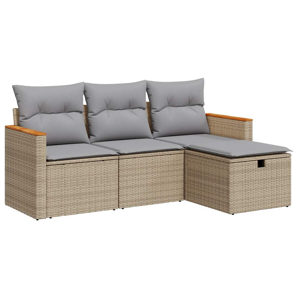 Set Divano da Giardino 4 pz con Cuscini Beige in Polyrattan