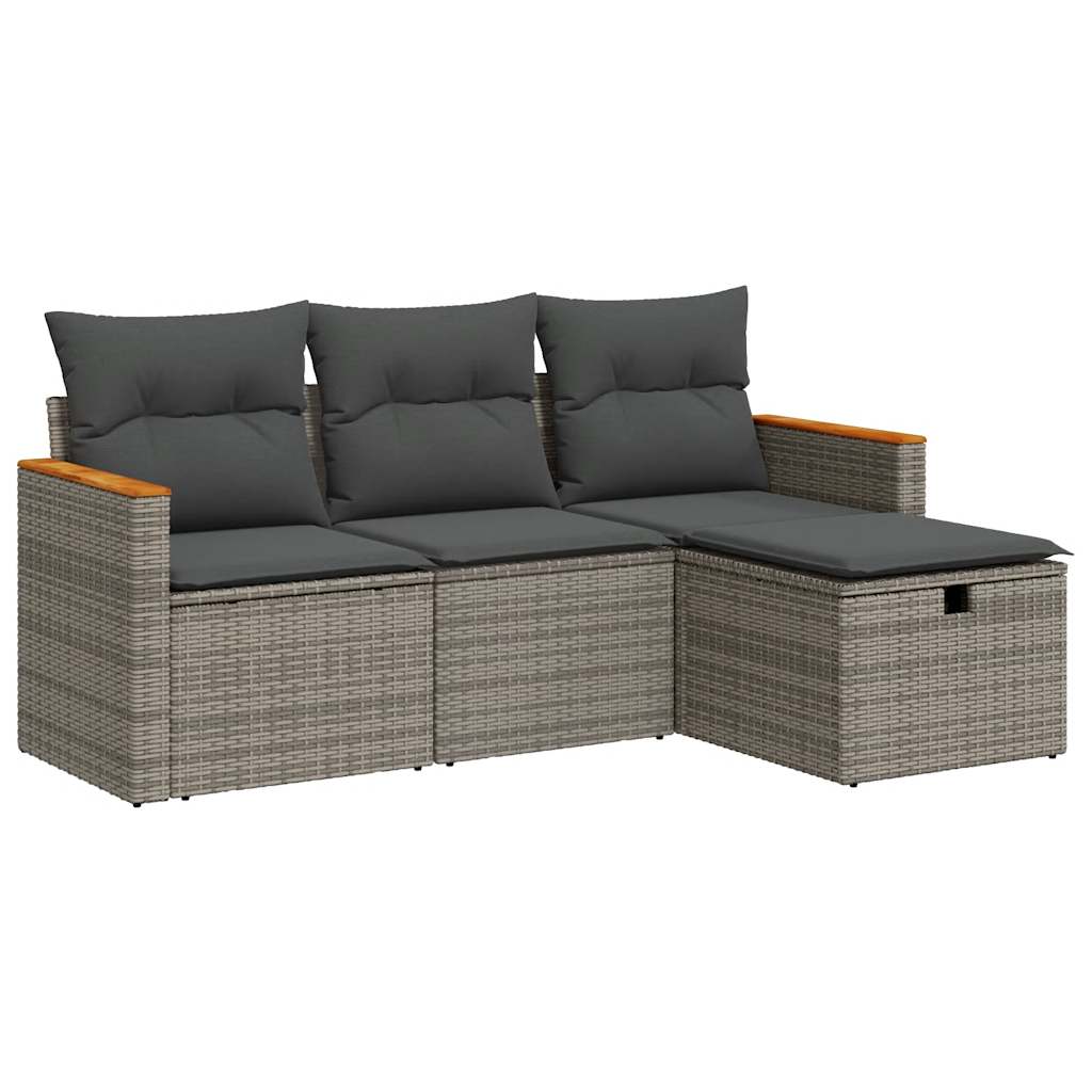 Set Divani da Giardino 4 pz con Cuscini in Polyrattan Grigio