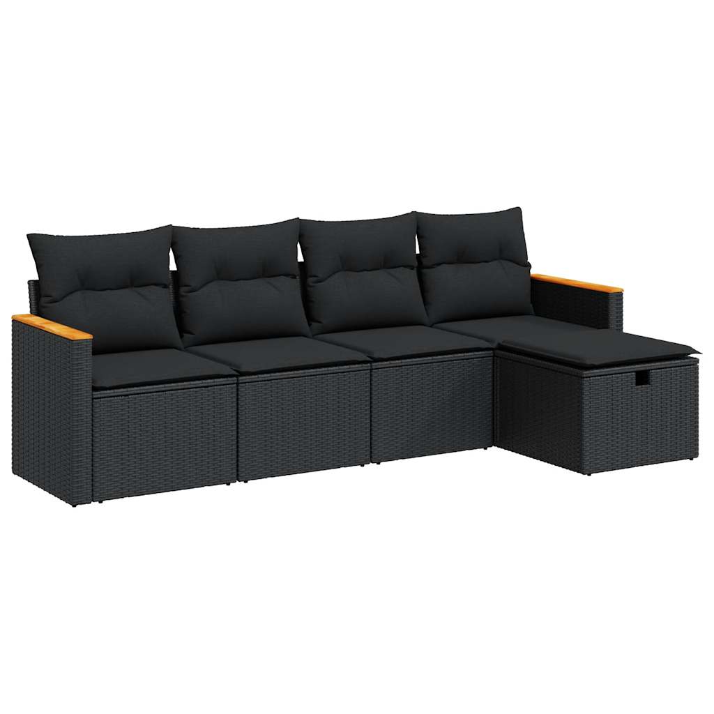 Set Divani da Giardino 5 pz con Cuscini in Polyrattan Nero