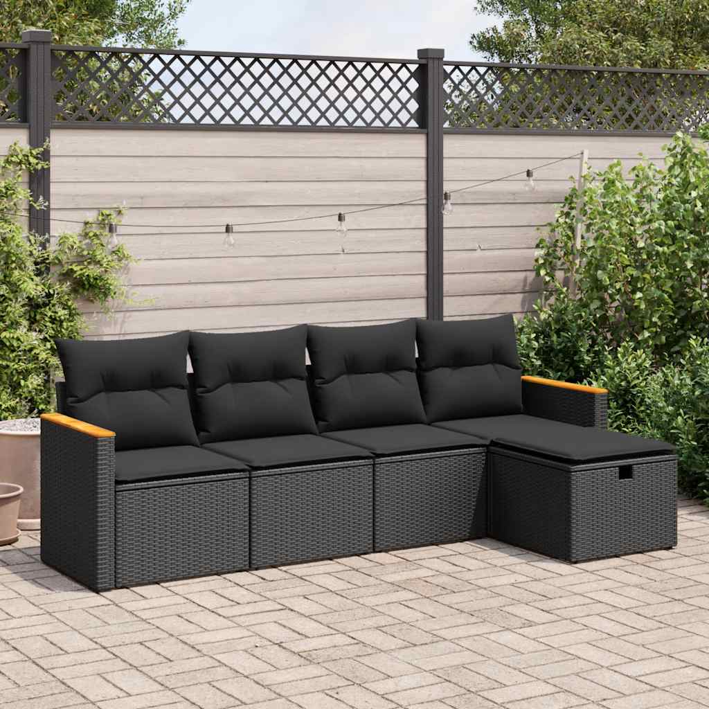 Set Divani da Giardino 5 pz con Cuscini in Polyrattan Nero